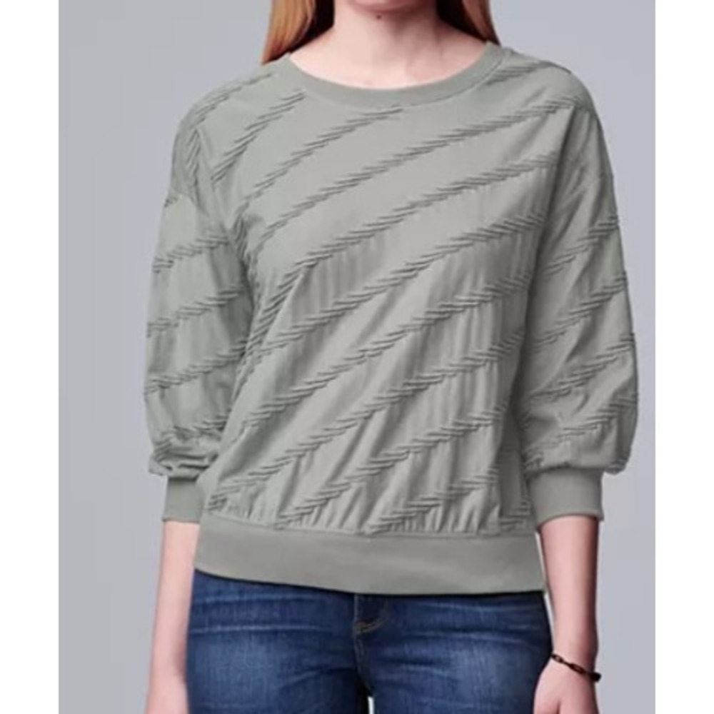 Simply Vera Vera Wang Women's Textured Light Gray 3/4 Sleeve Knit Sweater XXL